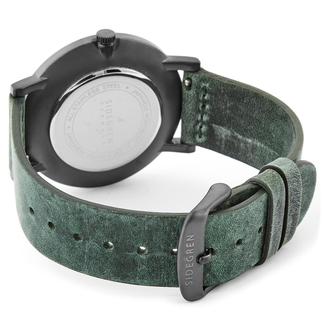 Kevil Kevil | Gunmetal Slim Dress Watch With Blue Dial & Green Leather Strap ...