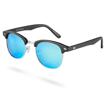 Vista | Silver-Tone, Black & Blue-Mirror Sunglasses