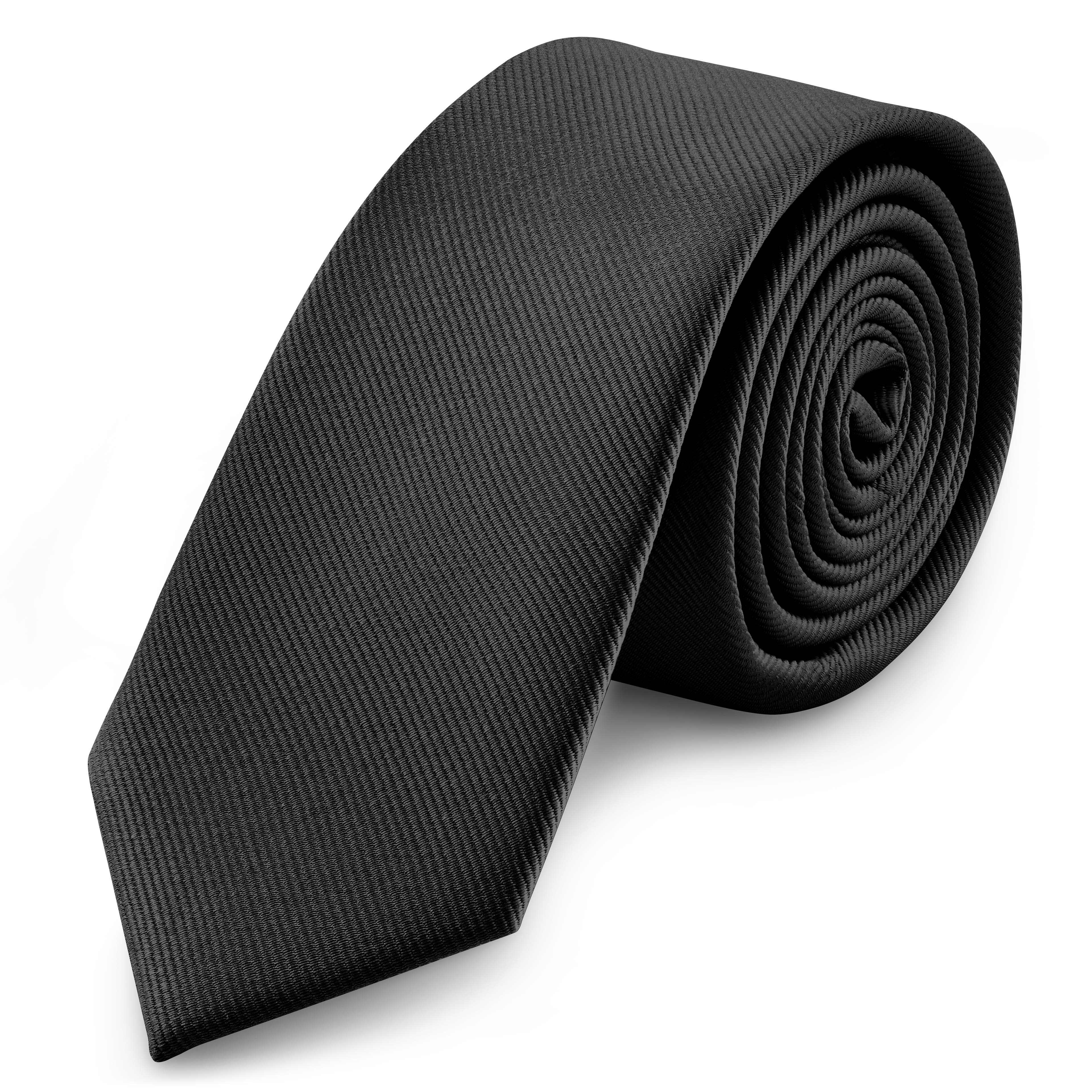 6 cm Schwarze Grosgrain Skinny Krawatte