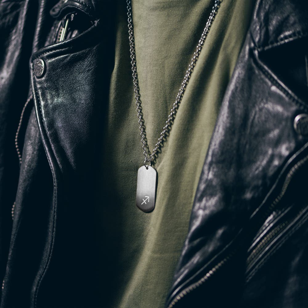 hover: Zodiac | Silver-Tone Stainless Steel Sagittarius Star Sign Dog Tag Cable Chain Necklace hover: Zodiac | Silver-Tone Stainless Steel Sagittarius Star Sign Dog Tag Cable Chain Necklace