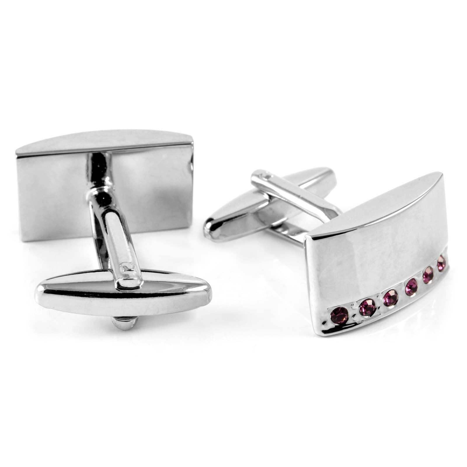 Ασημί Μανικετόκουμπα Amethyst Zirconia - 2