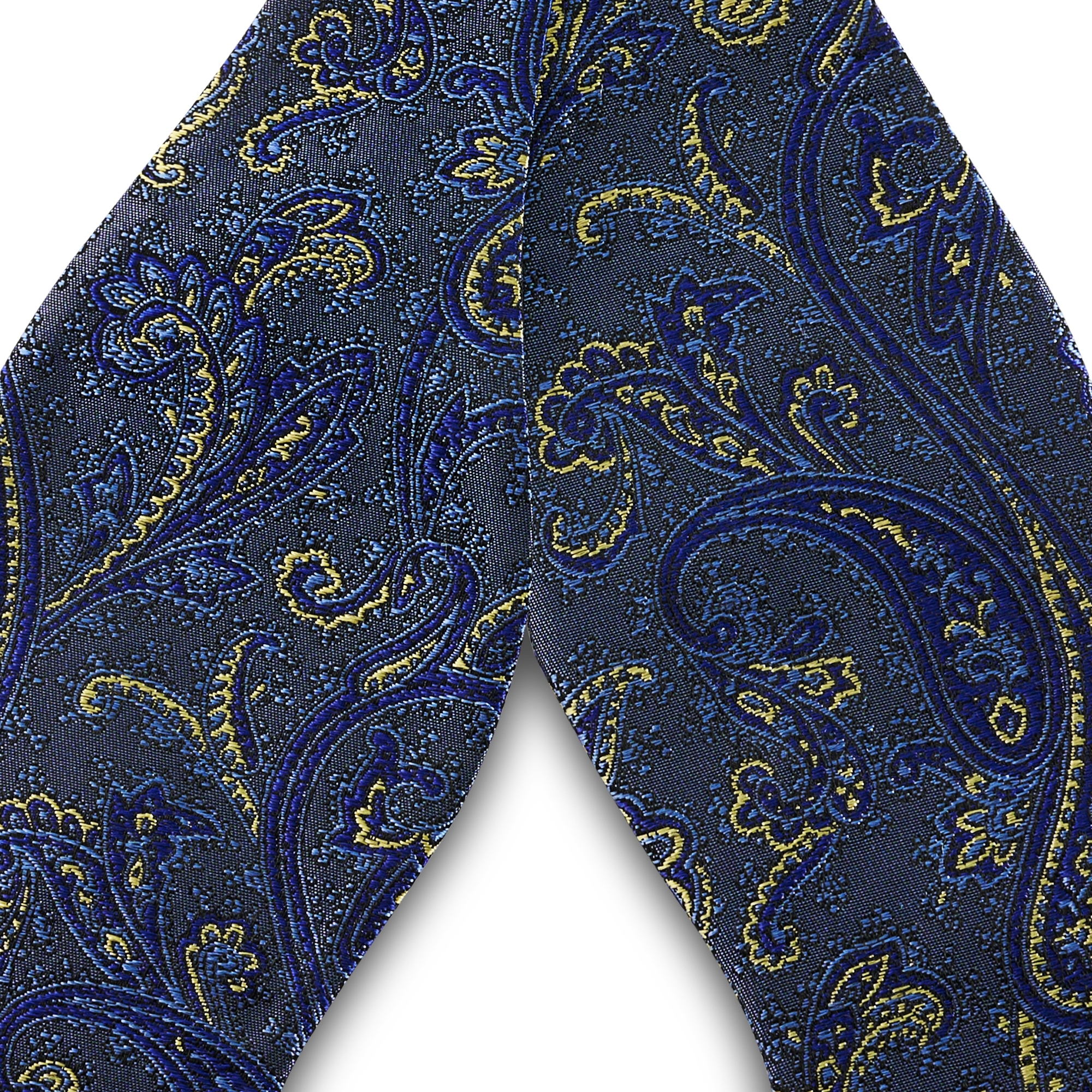 Hodvábny viazací motýlik so vzorom paisley v bledomodrej a zlatej farbe - 2