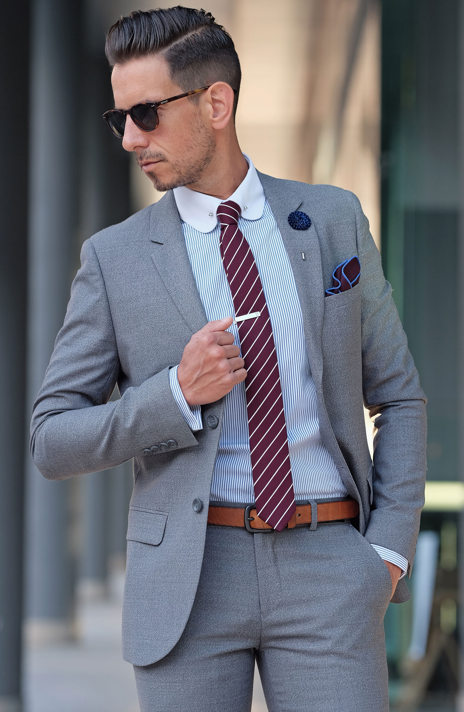 Kurze Rechteckige 925er Silber Zirkonia Krawattenklammer - 5