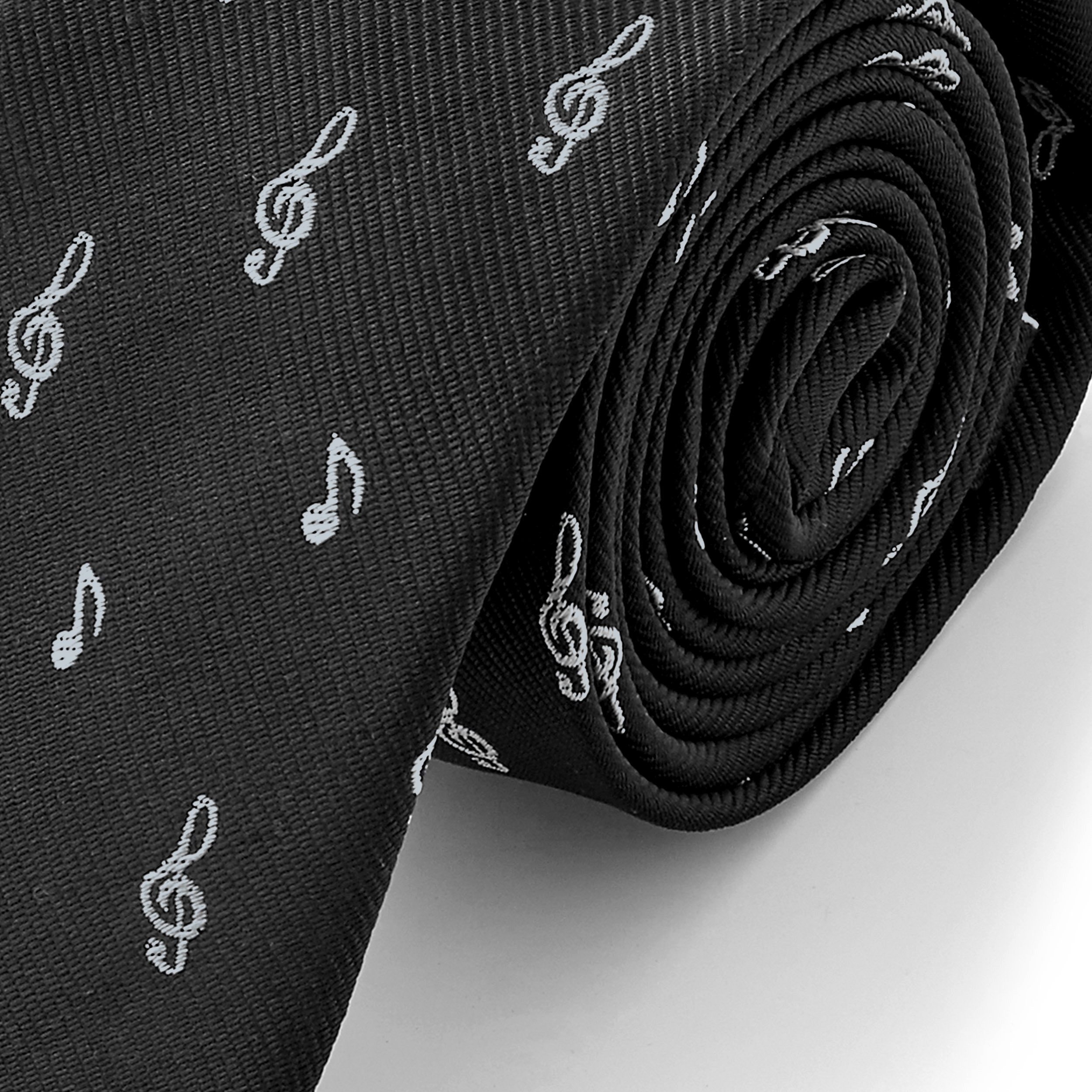 Black & White Musical Notes Polyester Tie - 2