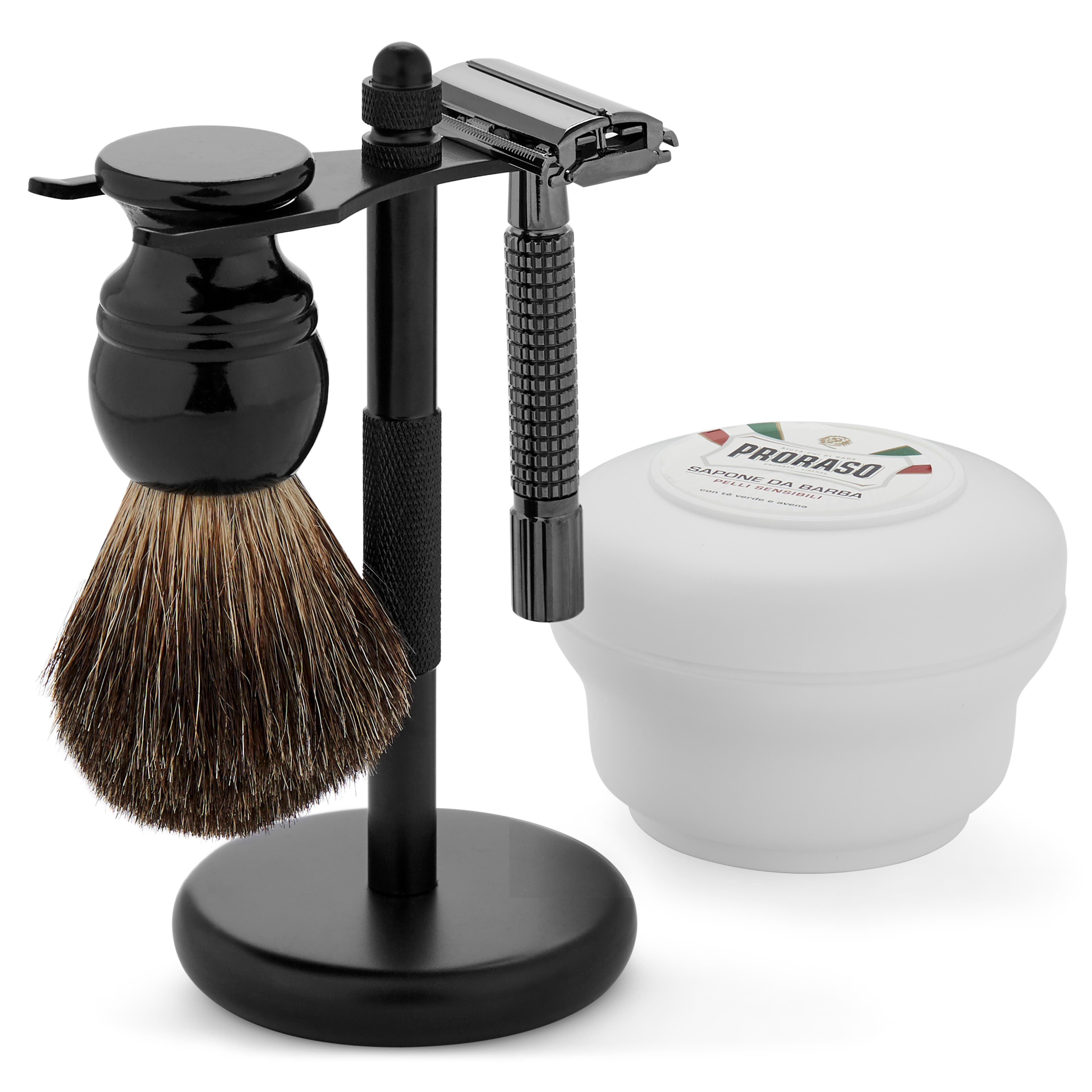 Черен комплект за бръснене за начинаещи с четка Pure Badger