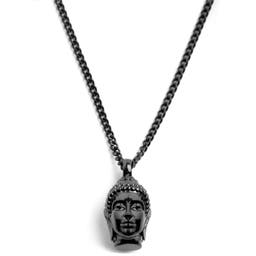 Iconic | Black Stainless Steel Buddha Curb Chain Necklace