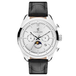 Perseus | Silver-Tone Automatic Moonphase Watch With White Dial