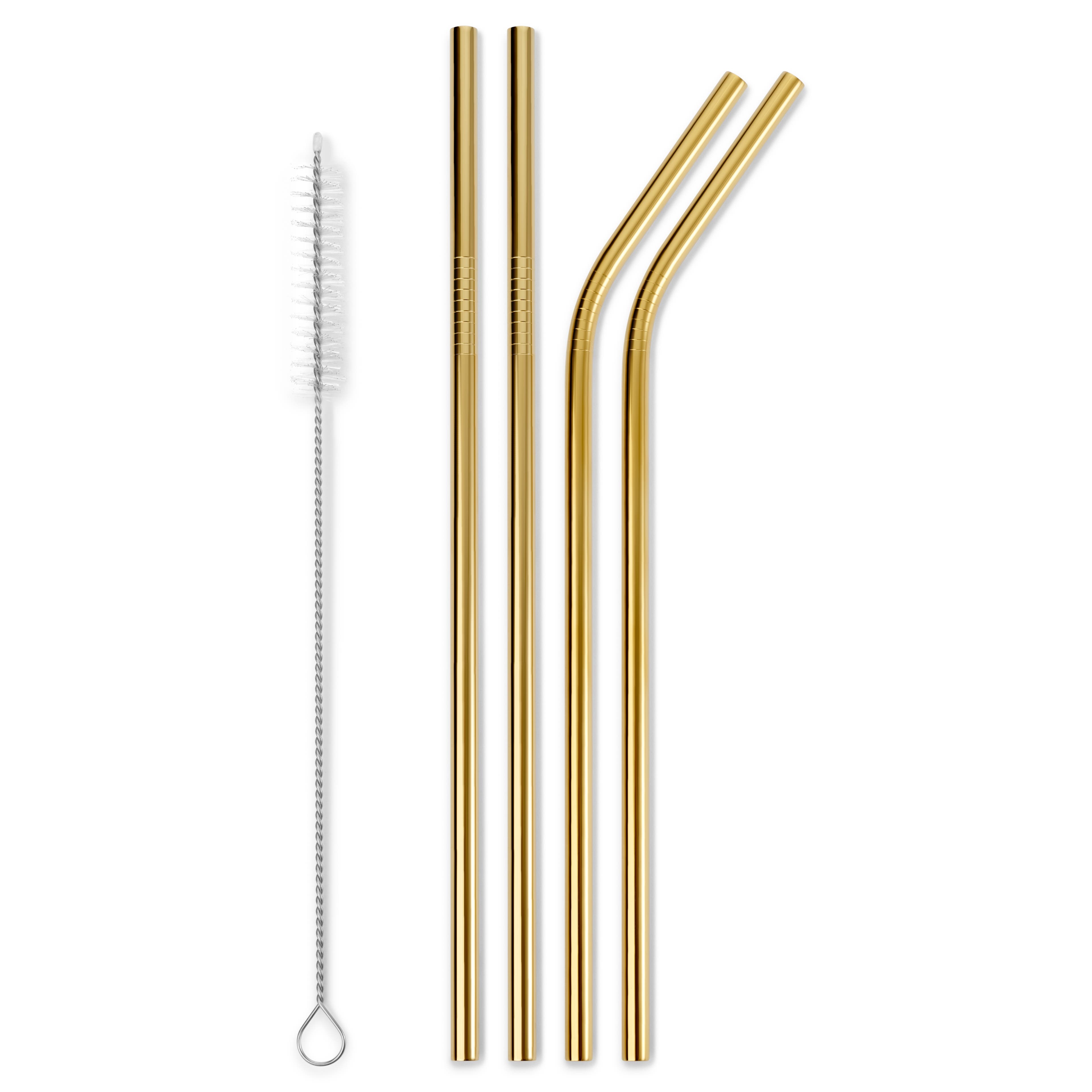 Dishwasher-Safe Gold-Tone Stainless Steel Straws | Set of 4