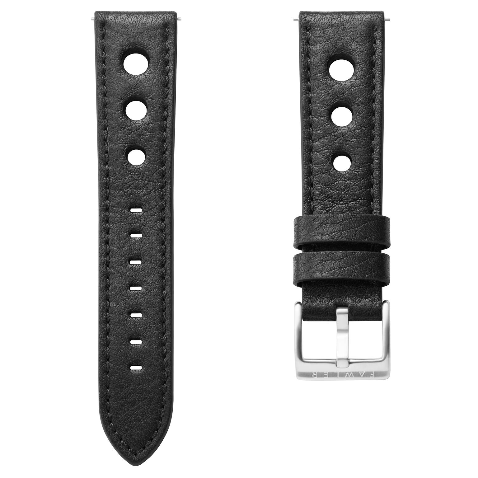 22mm černý závodní řemínek k hodinkám z kůže kvality top-grain 22mm černý závodní řemínek k hodinkám z kůže kvality top-grain