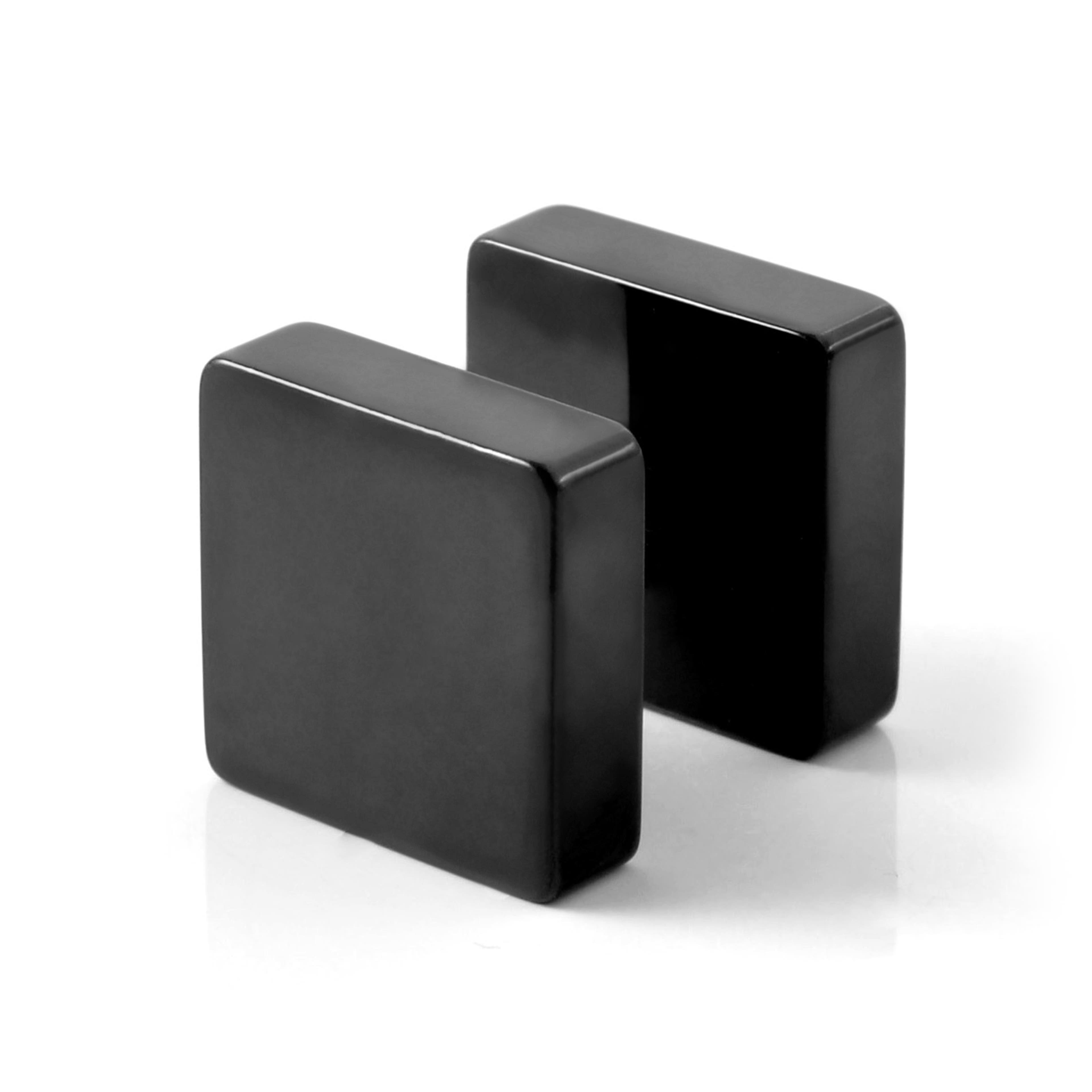 Fekete négyzet alakú bedugós fülbevaló - 10 mm