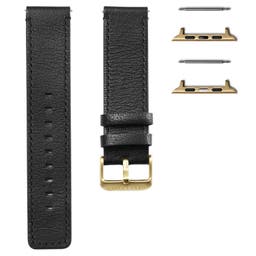 Black Leather Watch Strap with Gold-Tone Adapter for Apple Watch (42/44MM)