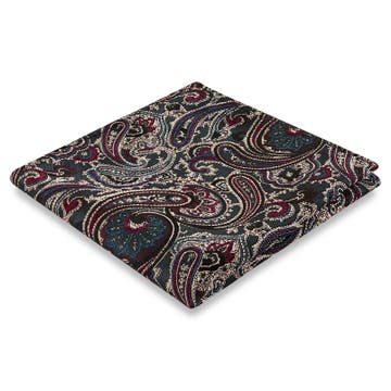 Temno modri in temno zeleni svileni žepni robček z vzorcem PAISLEY Temno modri in temno zeleni svileni žepni robček z vzorcem PAISLEY
