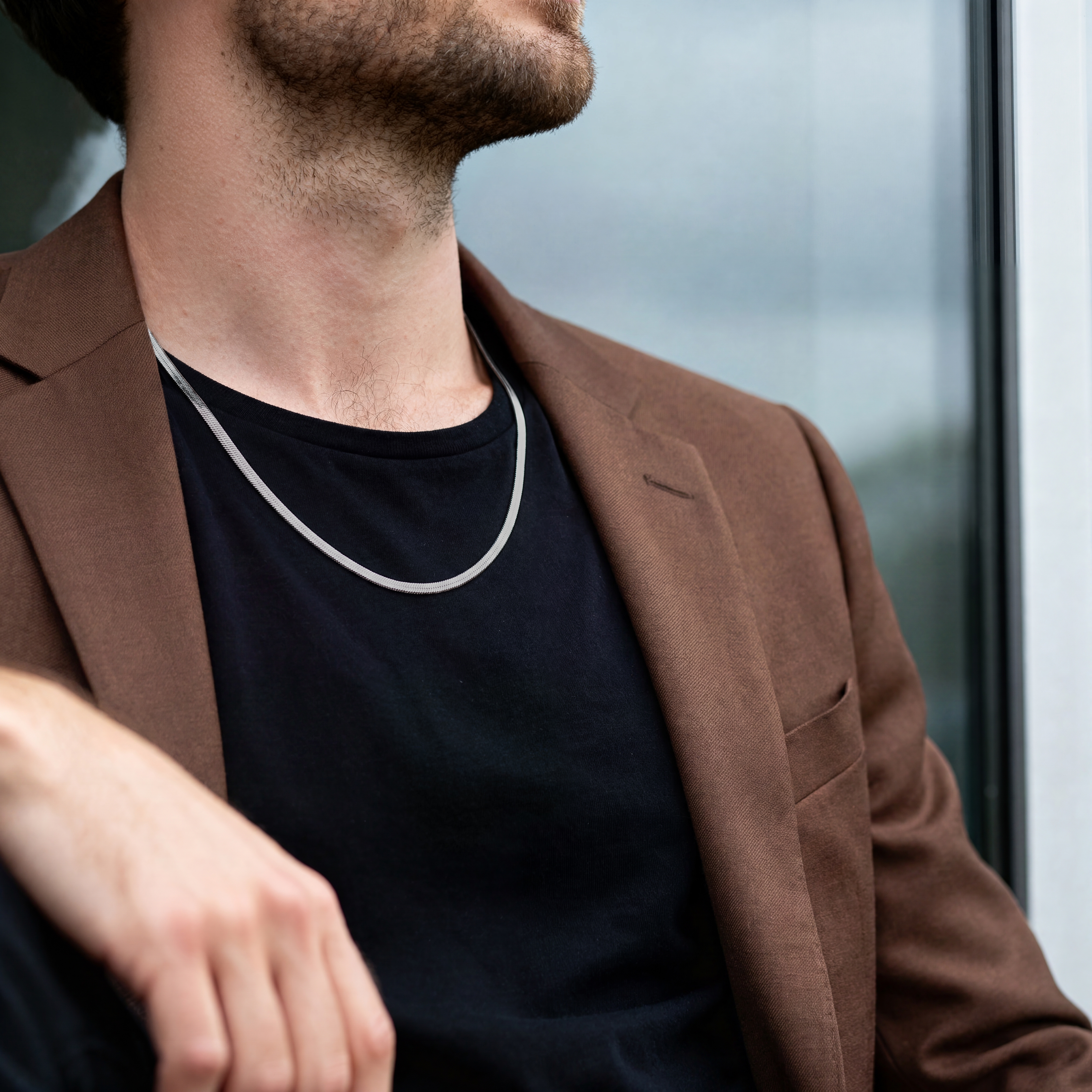 Argentia | 925s | 4mm Rhodium-Plated Sterling Silver Herringbone Chain Necklace - 3