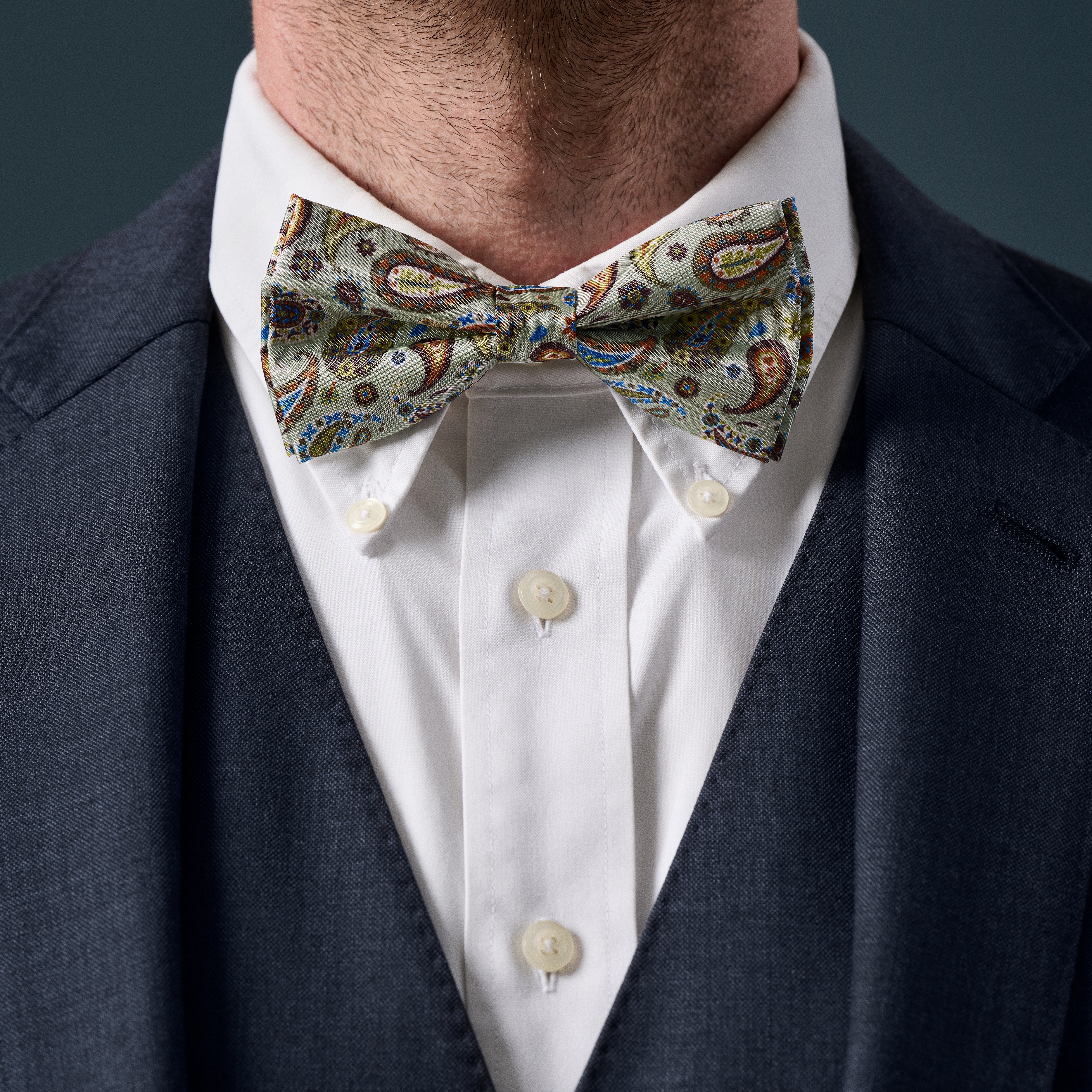 Virtuo | Mint Paisley Silk Pre-tied Bow Tie - 3