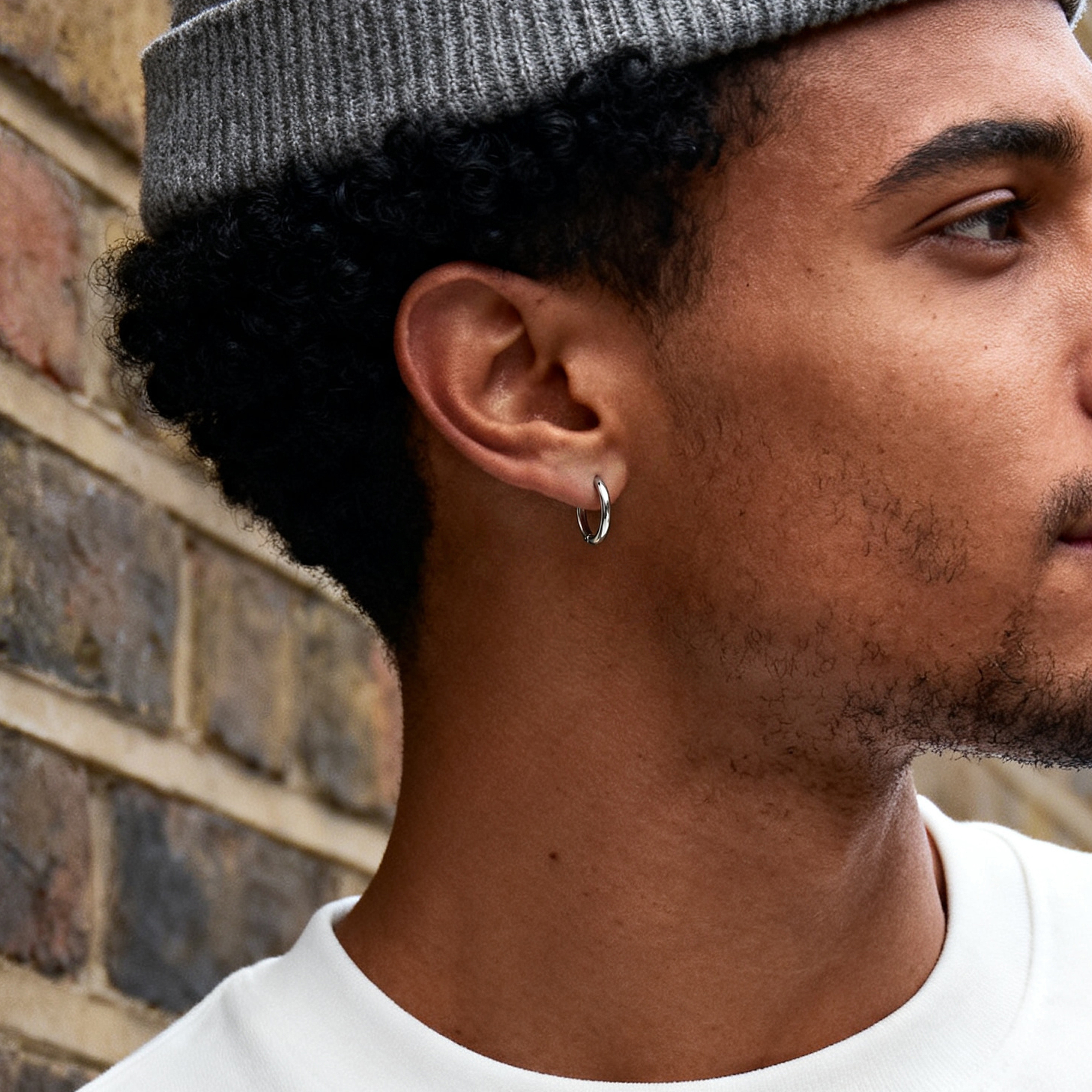 Silver-tone Titanium Hoop Earring - 3