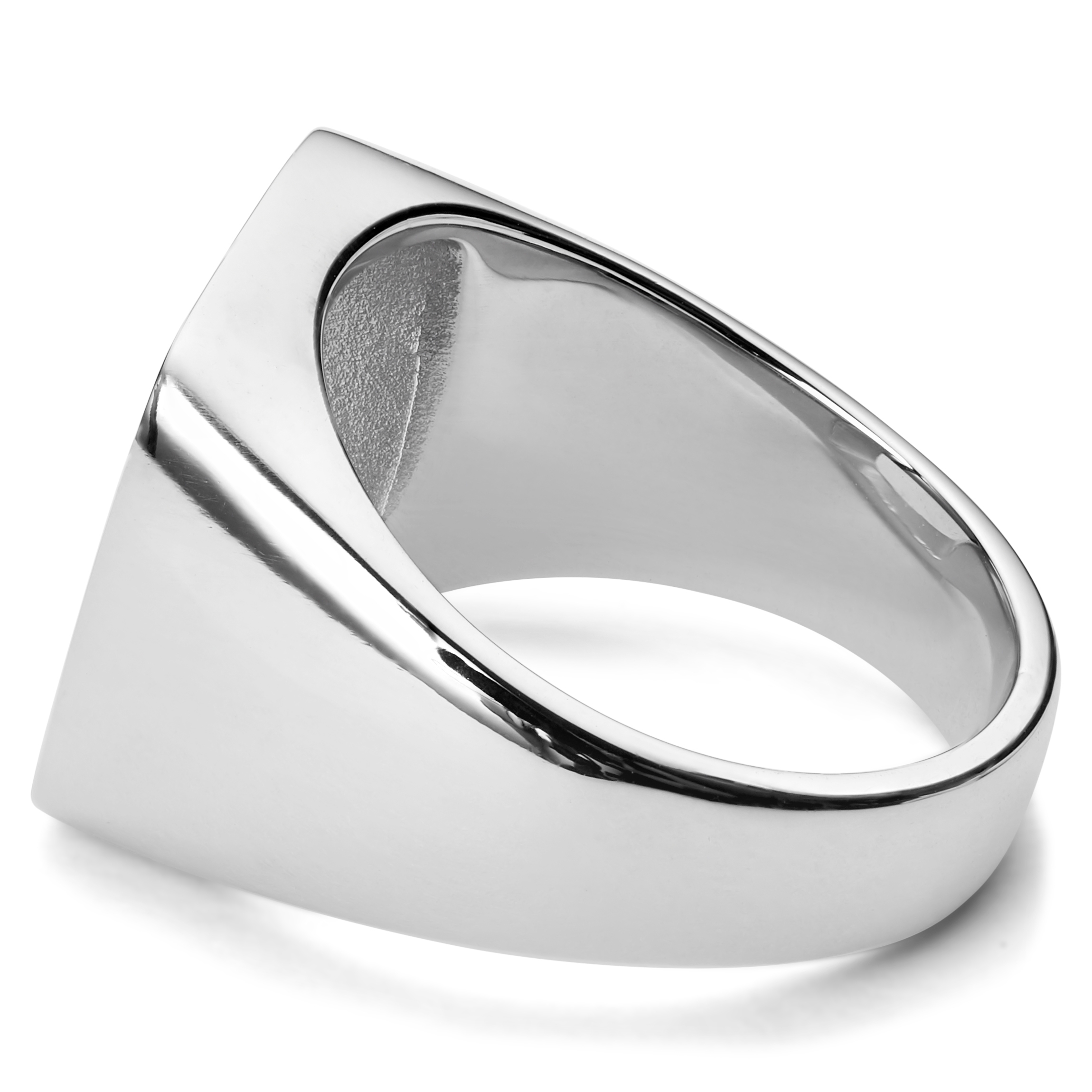 Silver-Tone Stainless Steel Hollow Signet Ring | In stock