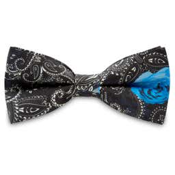 Boho | Black With Light Blue Floral Silk Pre-Tied Bow Tie
