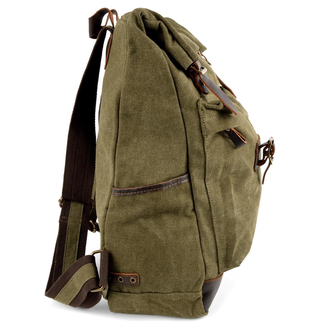 Backpack Rugged Style Rugged Vintage-Style Army Green Canvas & Leather Backpack | In stock ...
