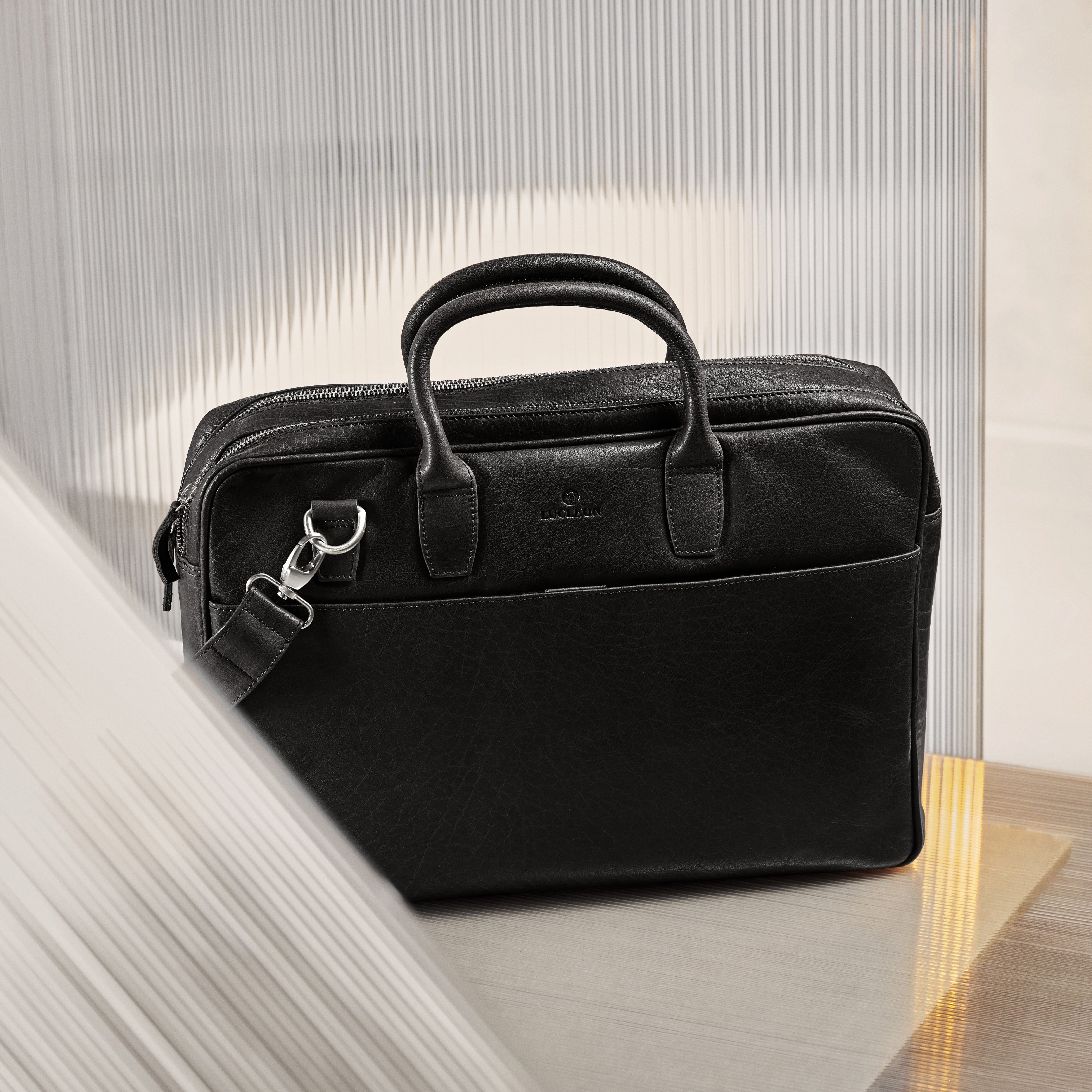 Montreal Executive Schwarze Doppelreißverschluss Ledertasche - 2