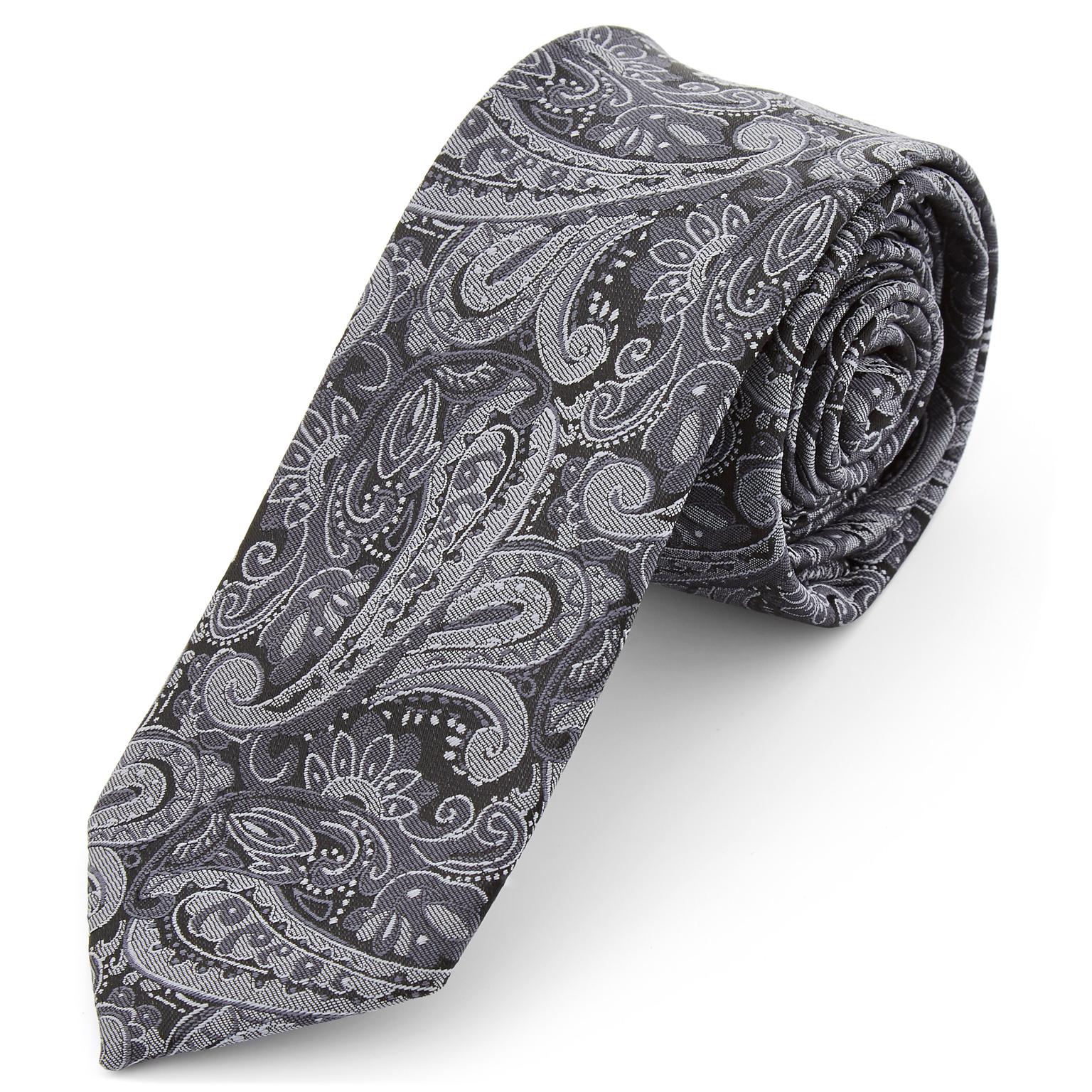 Cravate à motif cachemire gris argent Cravate à motif cachemire gris argent