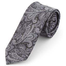Silver Grey Paisley Polyester Tie