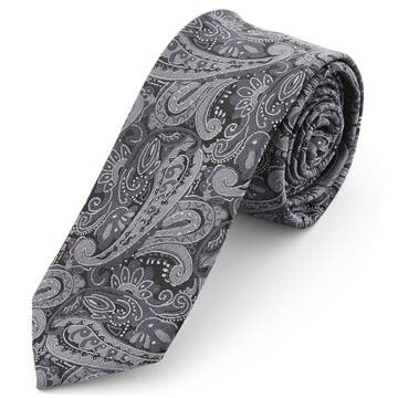 Stříbrno-šedá polyesterová kravata s Paisley vzorem
