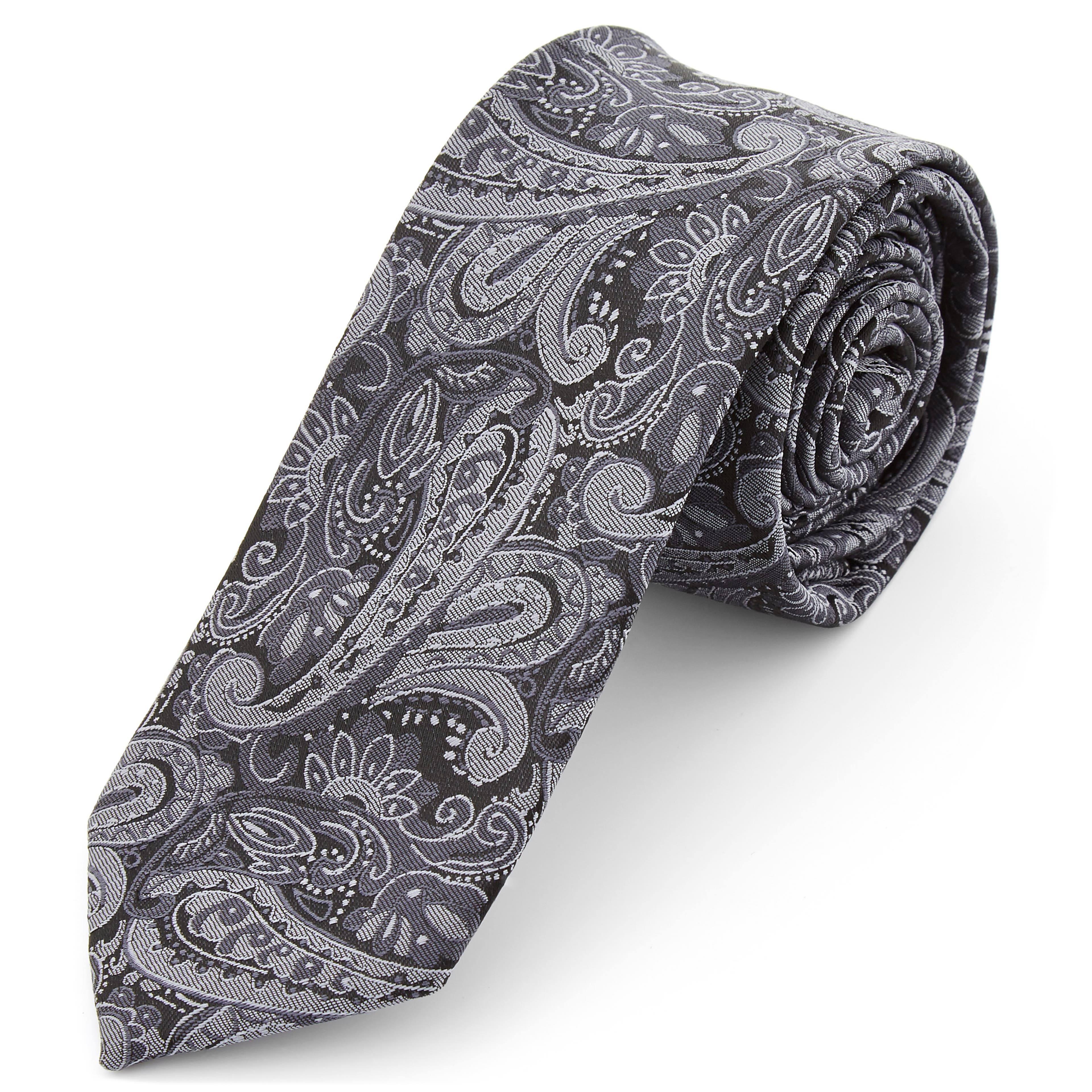 Silbergraue Paisley Polyester Krawatte