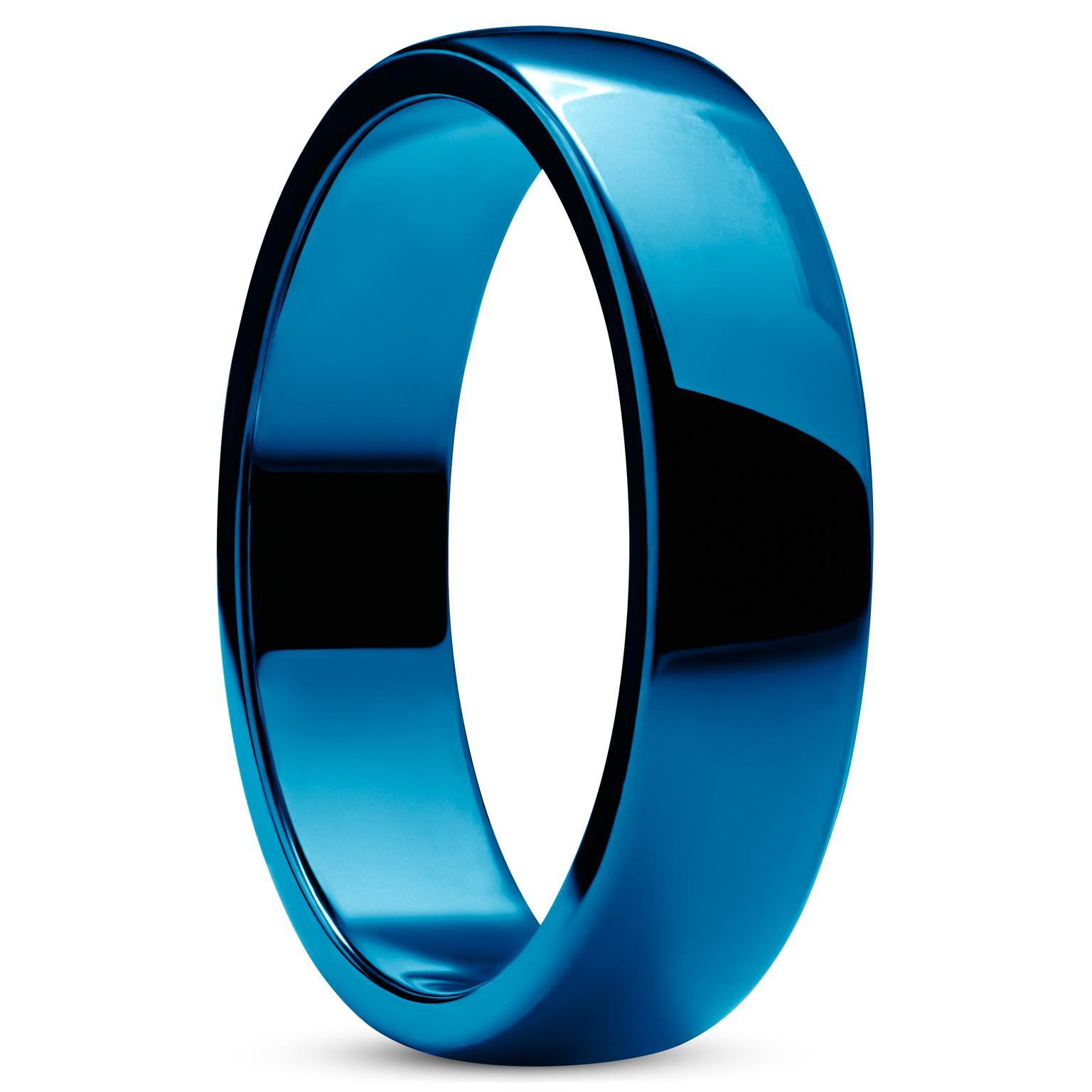 Ferrum | Anneau bleu en acier inoxydable poli - profil en 'D' - 6 mm Ferrum | Anneau bleu en acier inoxydable poli - profil en 'D' - 6 mm