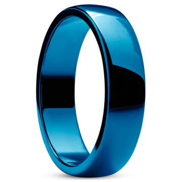 Ferrum | 6 mm Polished Blue Stainless Steel D-Shape Ring