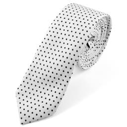 Cravatta di cotone bianca e nera a pois 