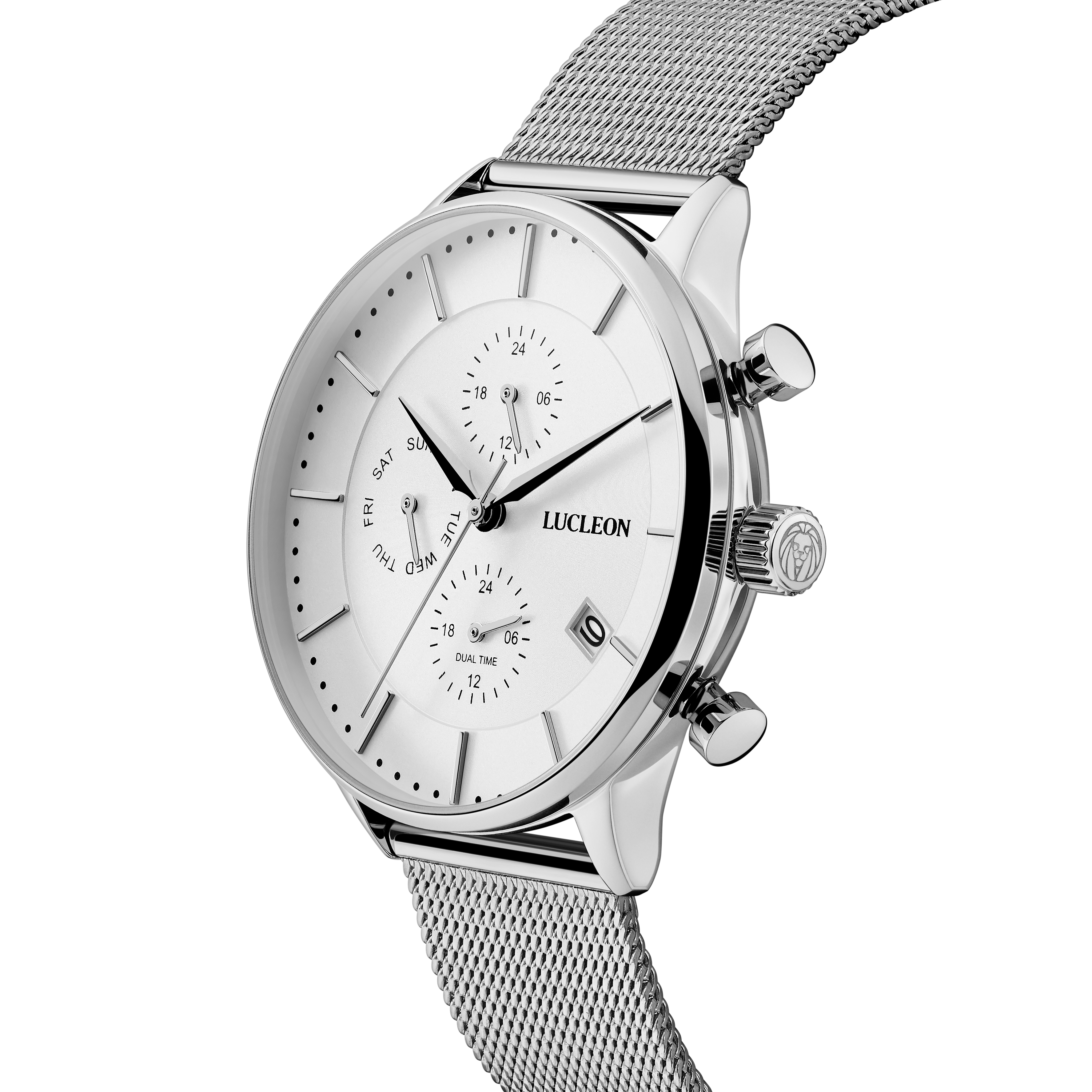 Ternion | Montre à double fuseau horaire en acier inoxydable blanc et argenté - 6