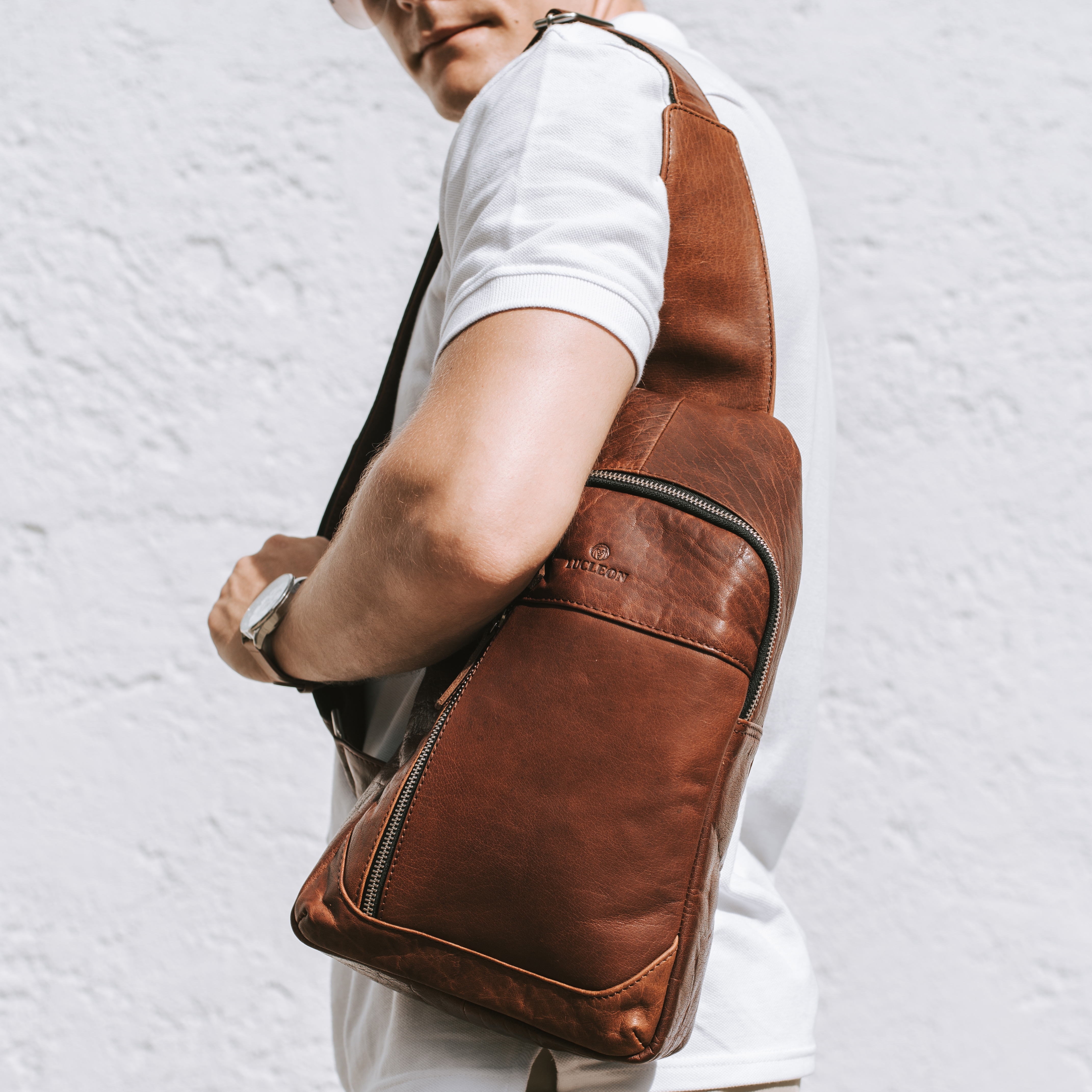 Montreal Mini Tan Leather Sling Bag - 10