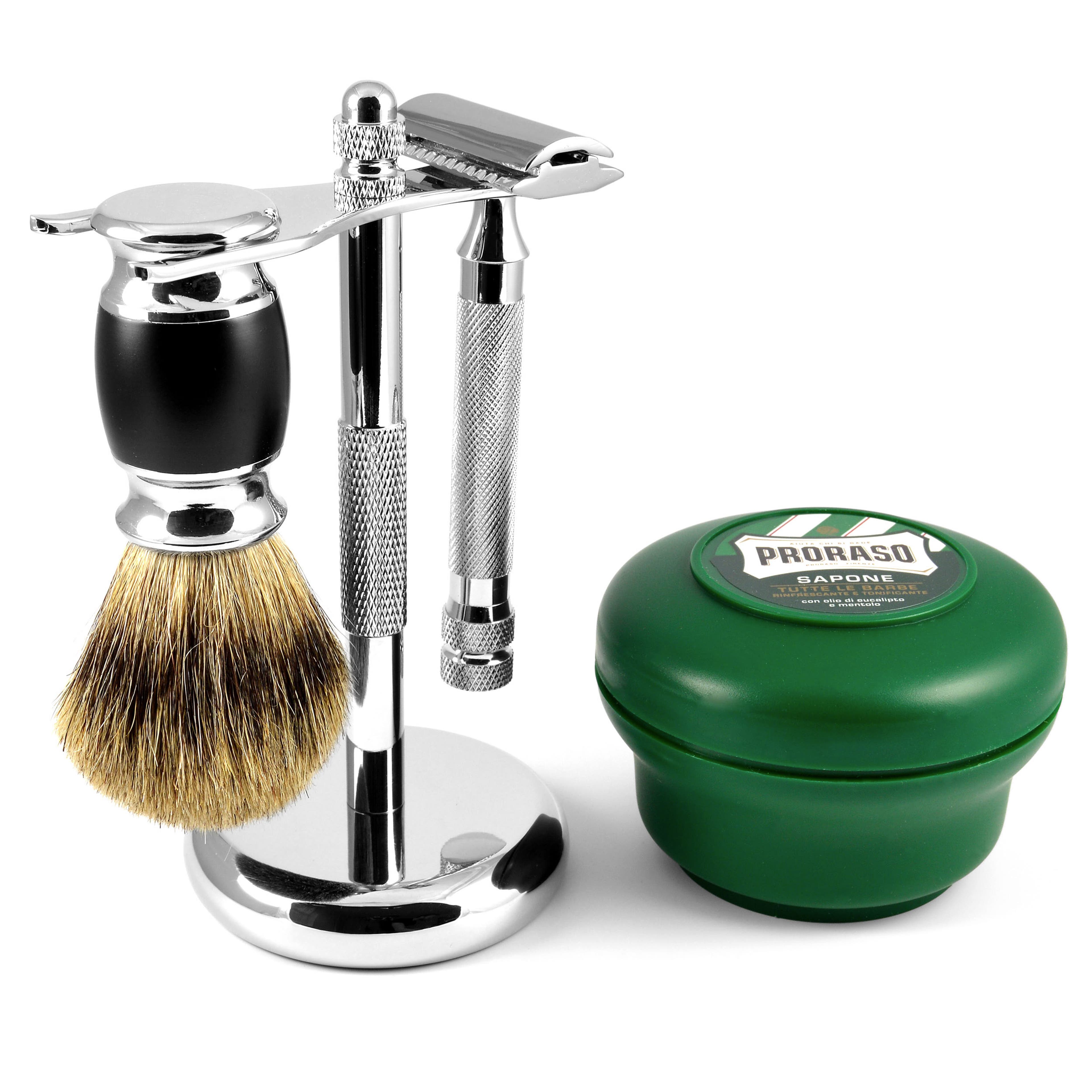 clásico de los hombres Kit de afeitado con brocha de pelo sintético de  lujo, 3 diferentes tipo de afeitar a elegir & Juego De Soporte De Acero