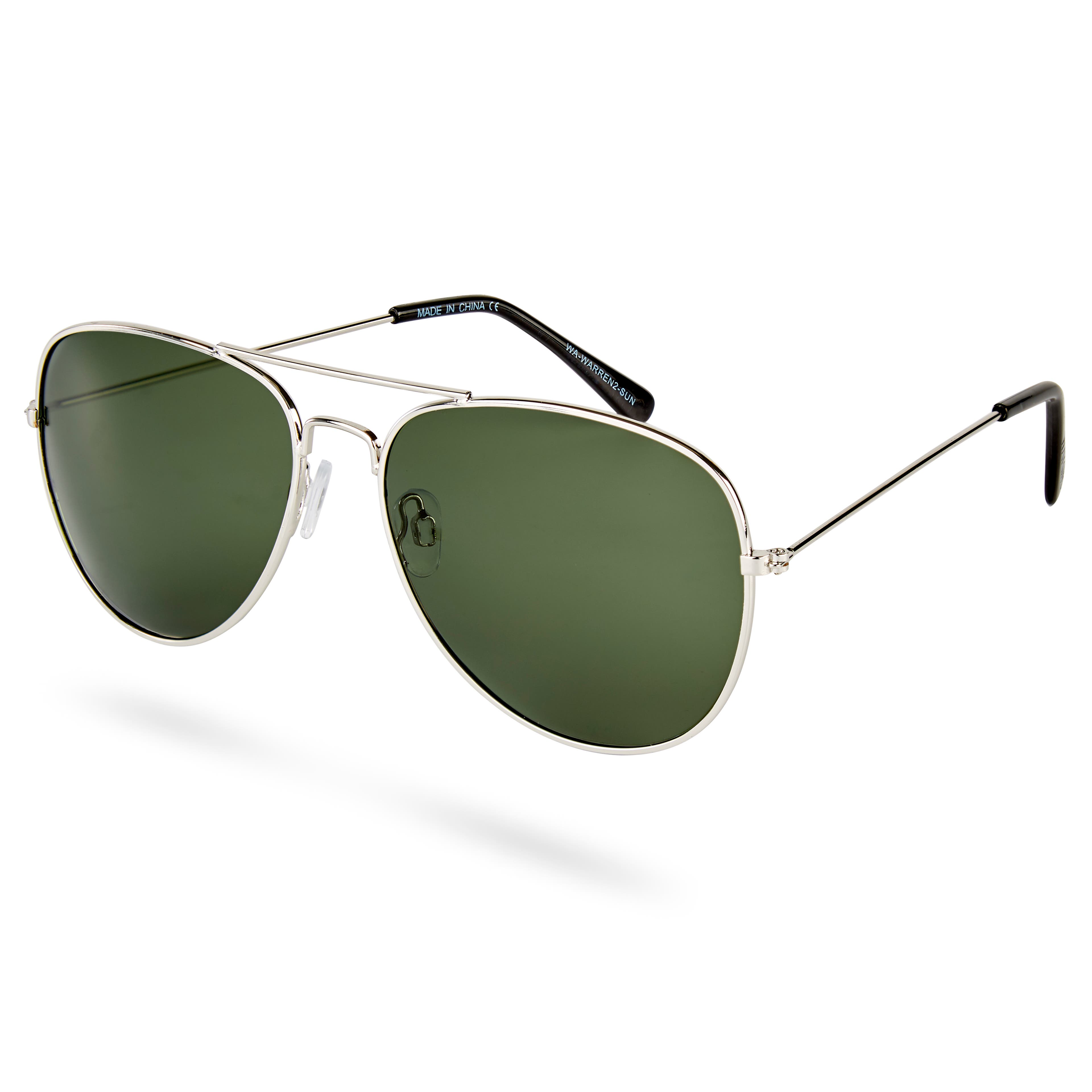 Авиаторски слънчеви очила Warren със сребристи рамки и зелени стъкла