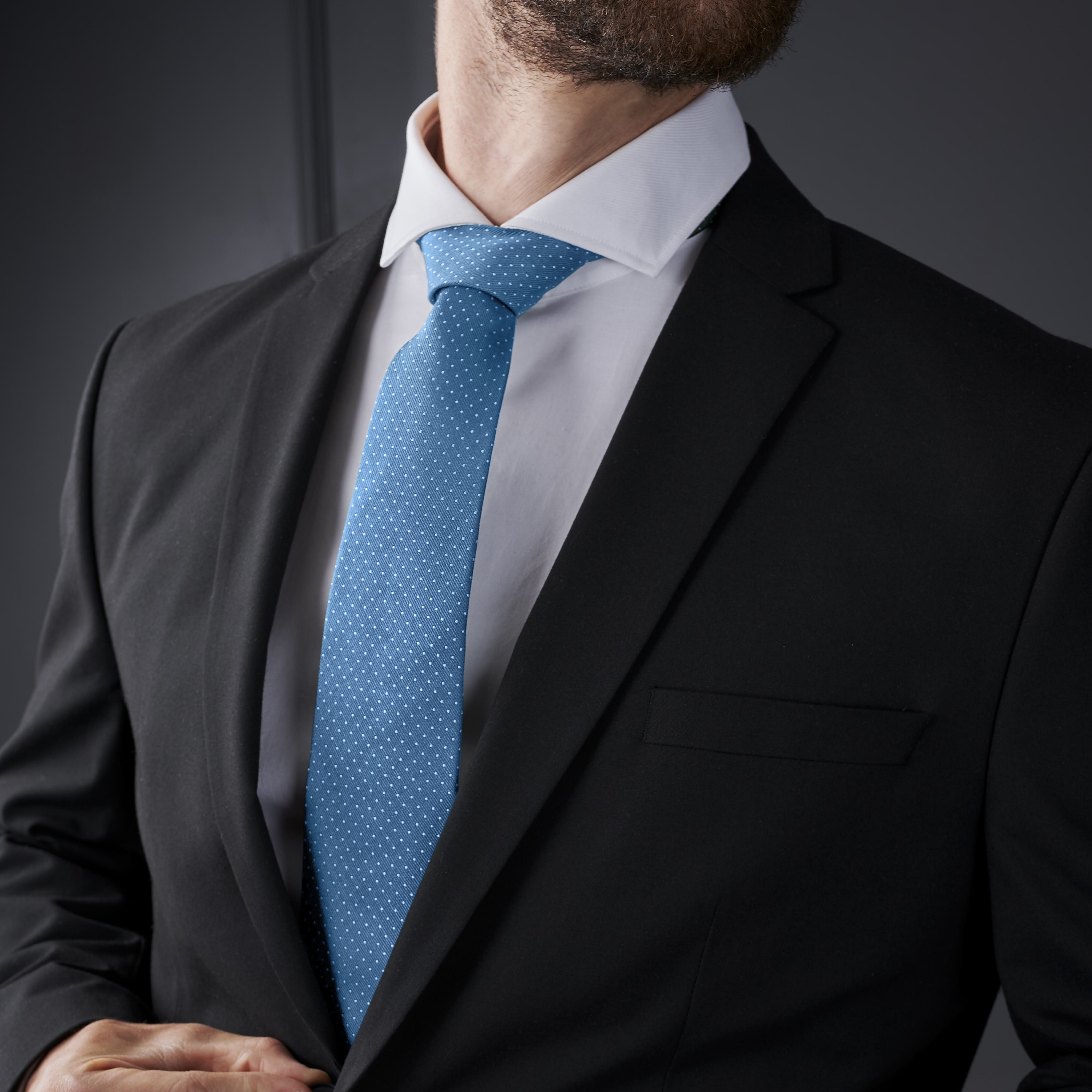 Wide Blue Polka Dot Silk Tie - 3