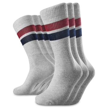 TrueFeel | 3-pack lichtgrijze katoenen tennissokken met rode en blauwe strepen TrueFeel | 3-pack lichtgrijze katoenen tennissokken met rode en blauwe strepen