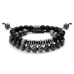 Black Onyx, Snowflake Obsidian, Hematite & Zirconia Bead Bracelet Set