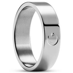 Unity | 6 mm Silberfarbener Ring aus Edelstahl mit Stern und Halbmond