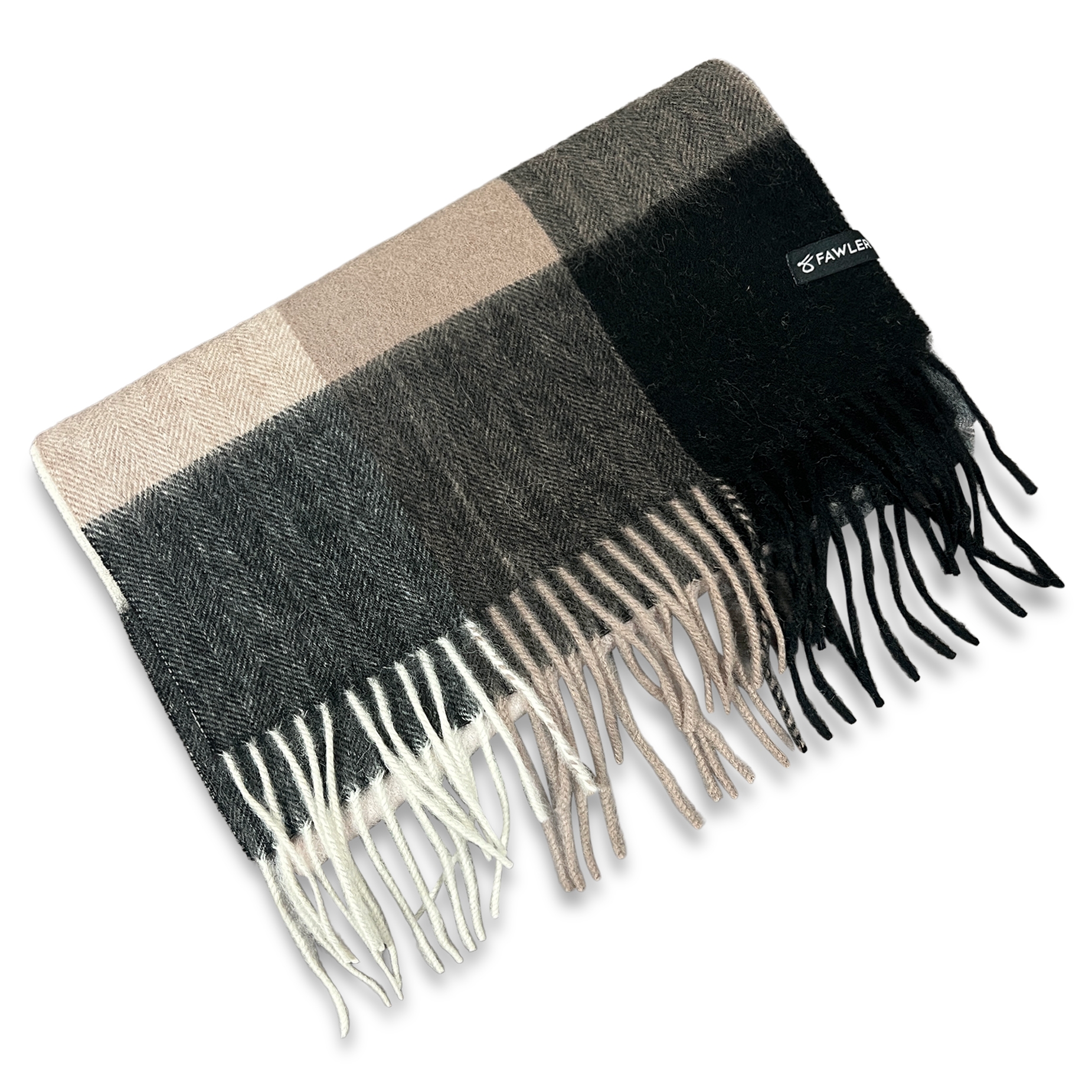 Aurora | Sand & Grå Ternet Uldtørklæde - 3