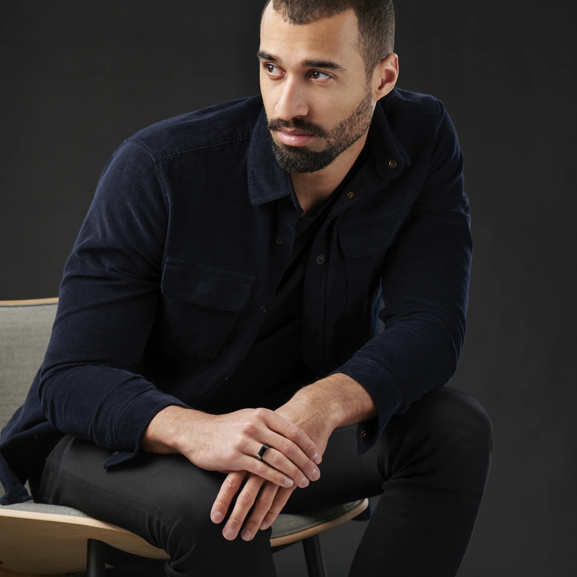 Inel negru 7 mm gunmetal din oțel inoxidabil dreptunghiular cu sigiliu - 3