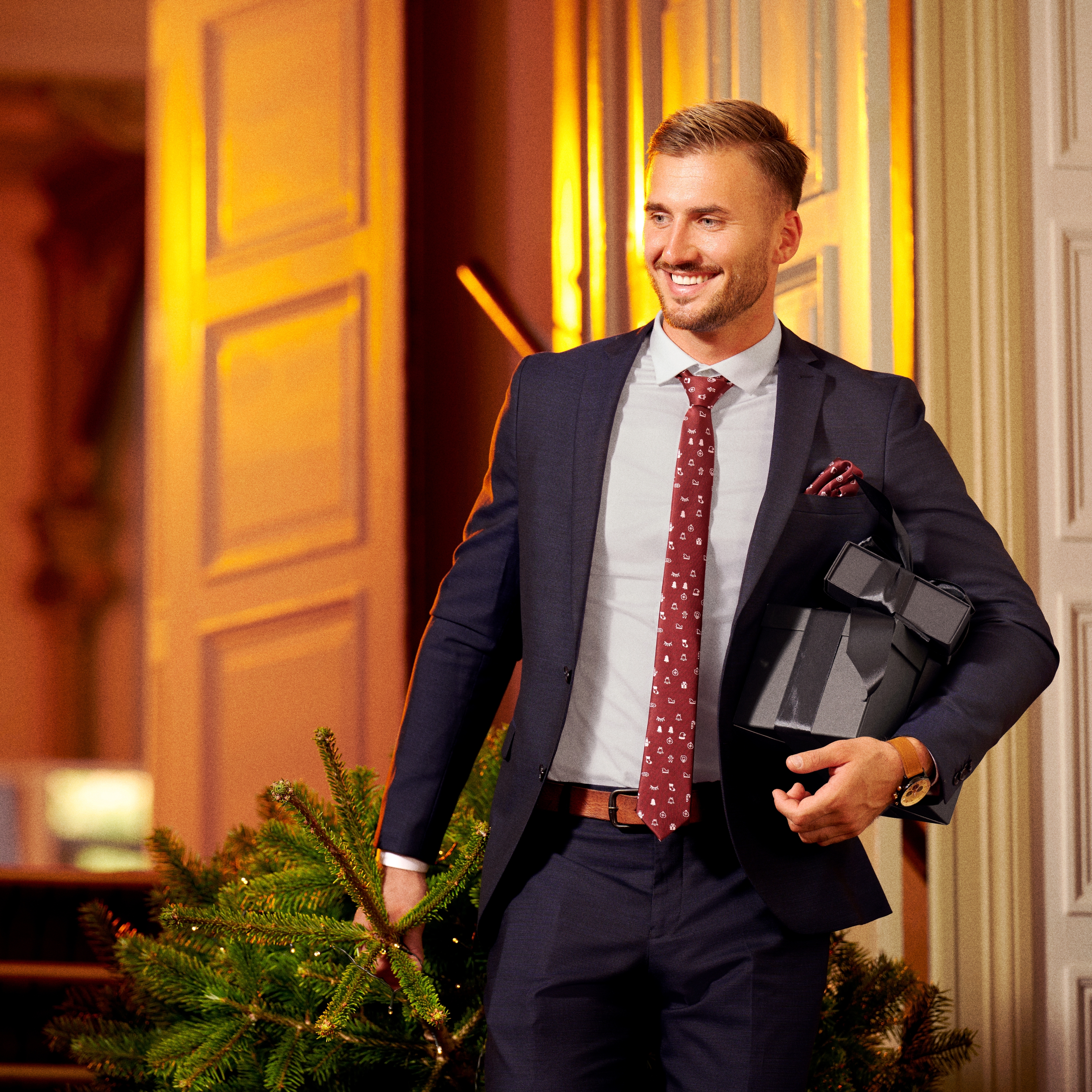 Cravate de Noël rouge et blanche - 5