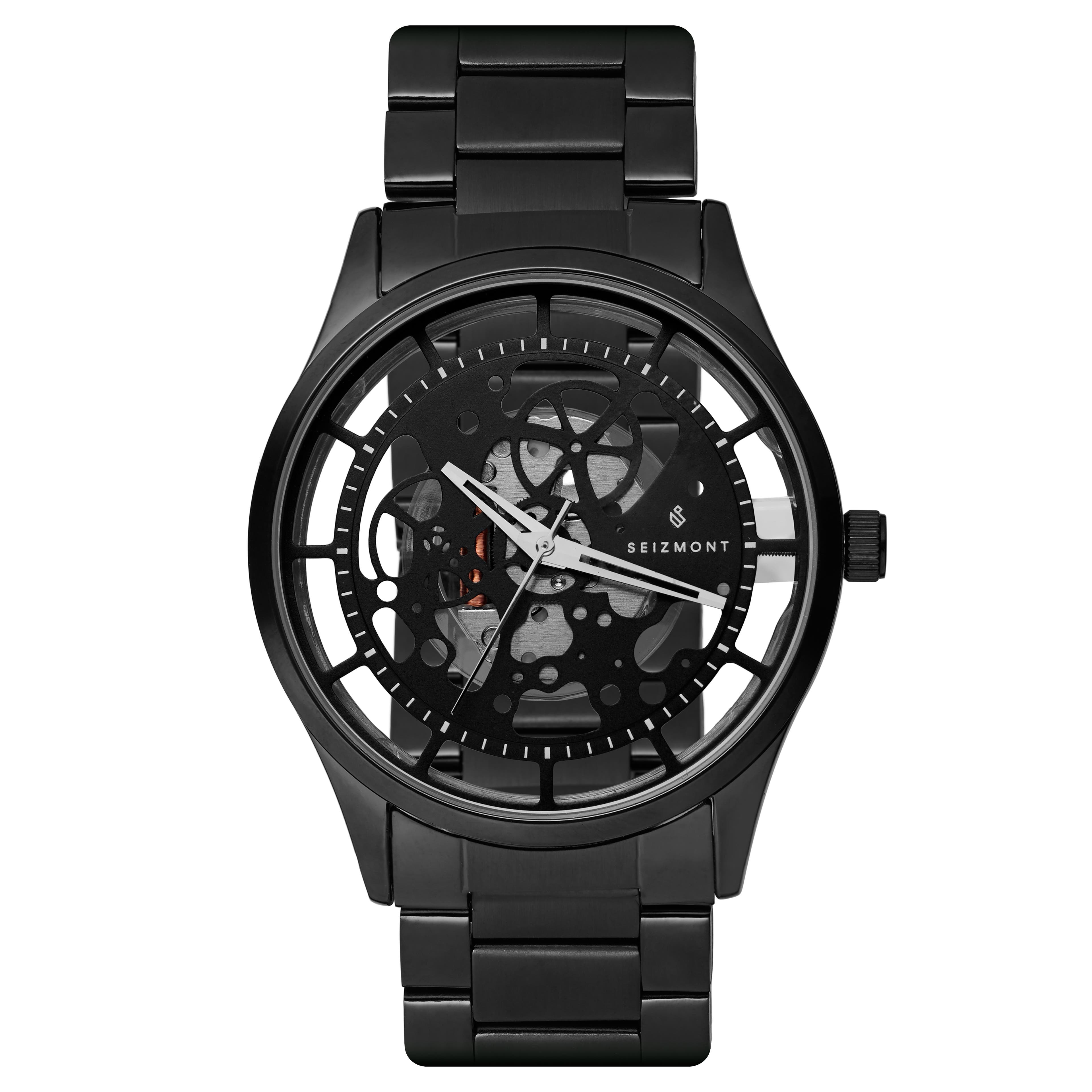 Phantom, Black Stainless Steel Skeleton Watch With Black Dial, In stock!