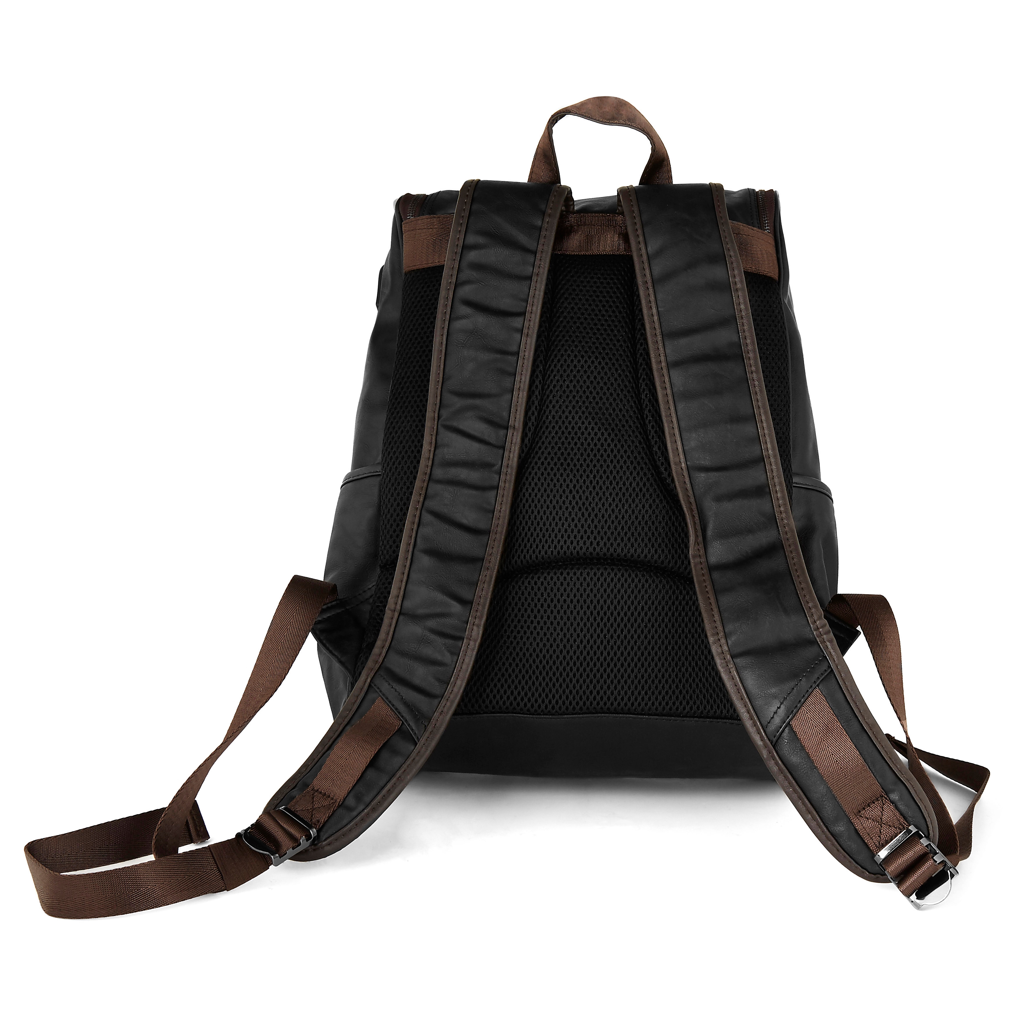 Schwarzer Kunstleder Rucksack - 6