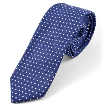 Cravate en coton bleu marine à pois