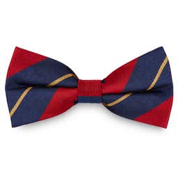 Red & Gold Stripe Navy Silk Pre-Tied Bow Tie