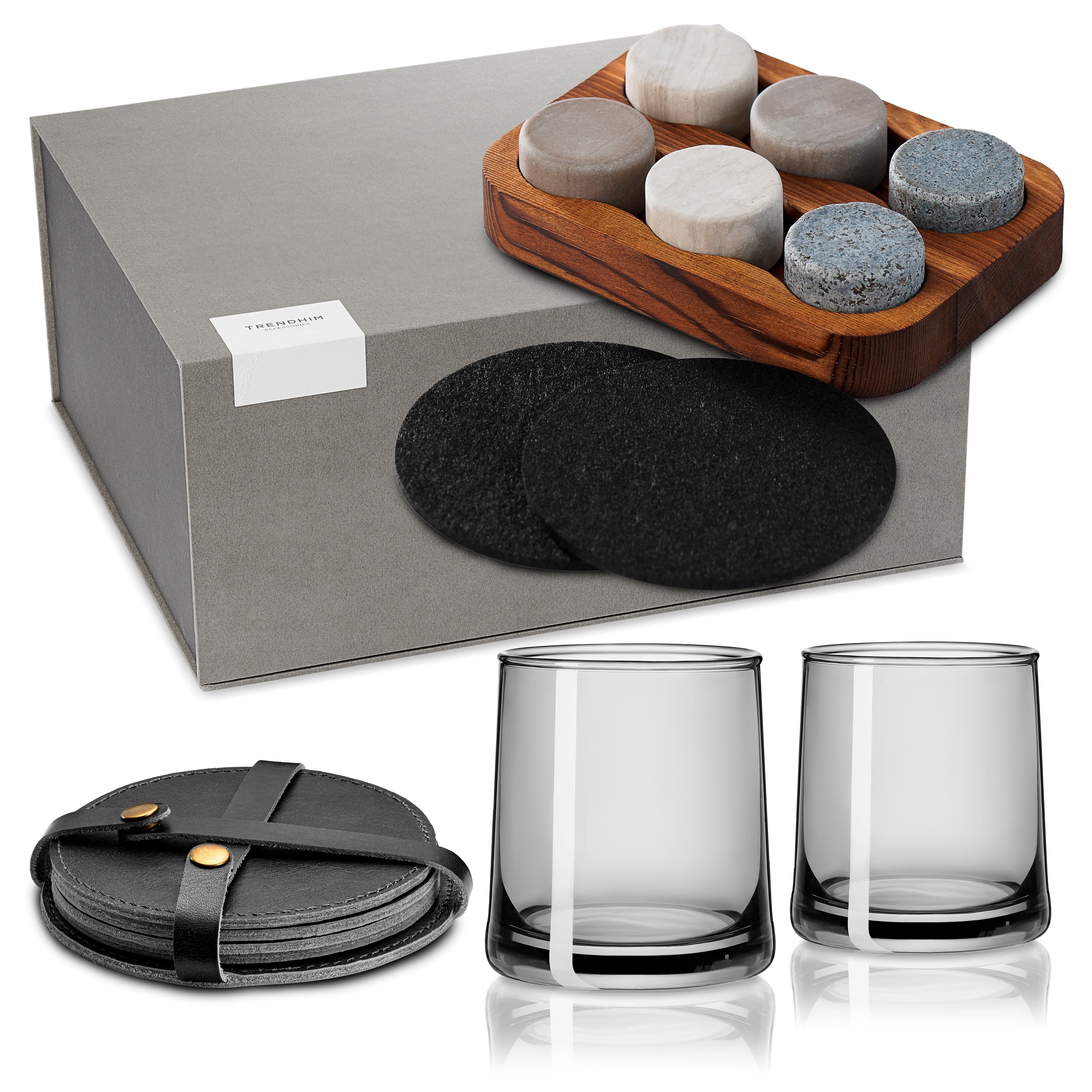 Coffret-cadeau pour amateur de whisky de luxe | Sous-verres en cuir - 1