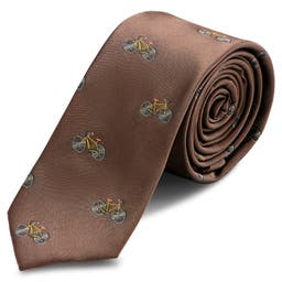 Brown Skinny Tie with Bicycles