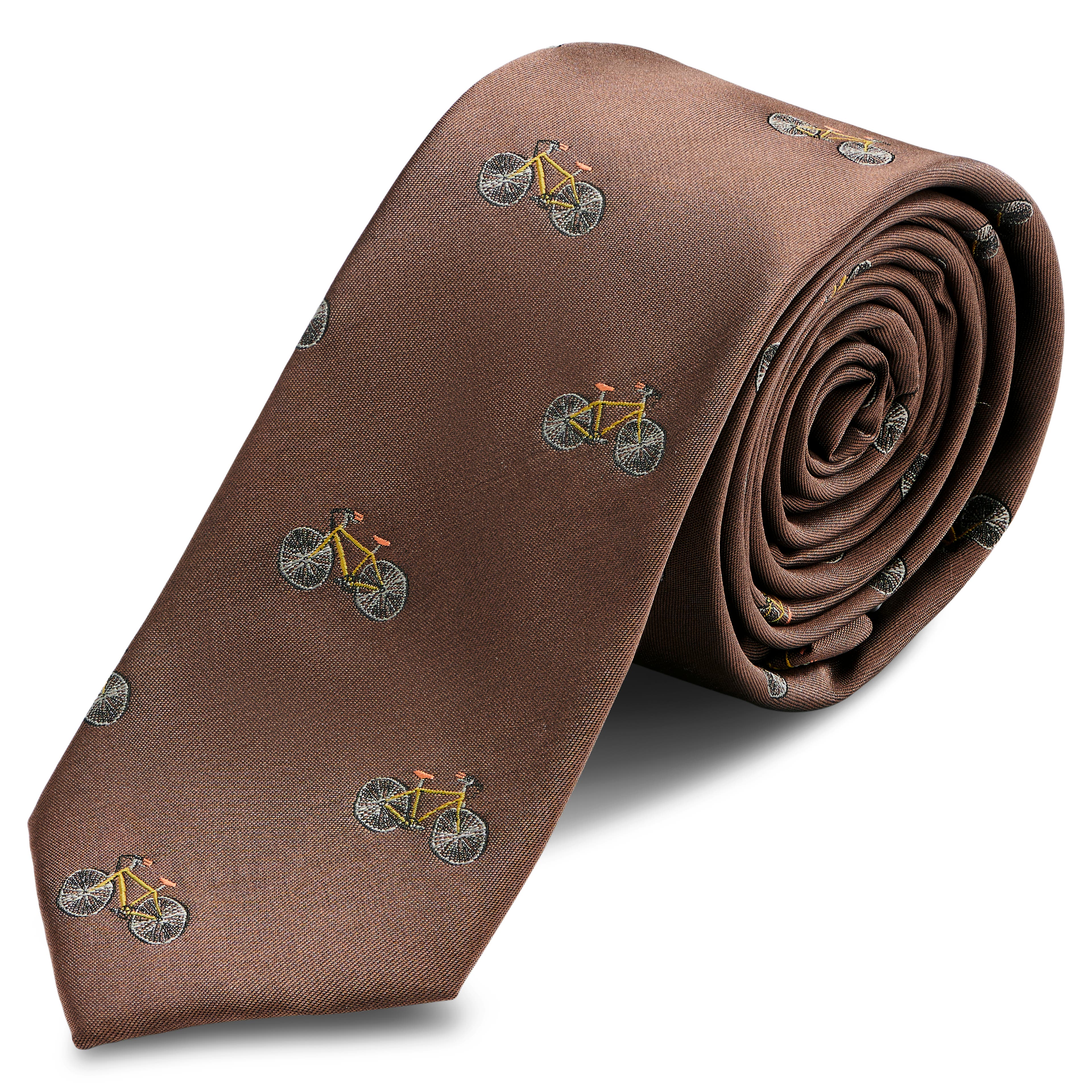 Brown & Yellow Bike Pattern Polyester Tie