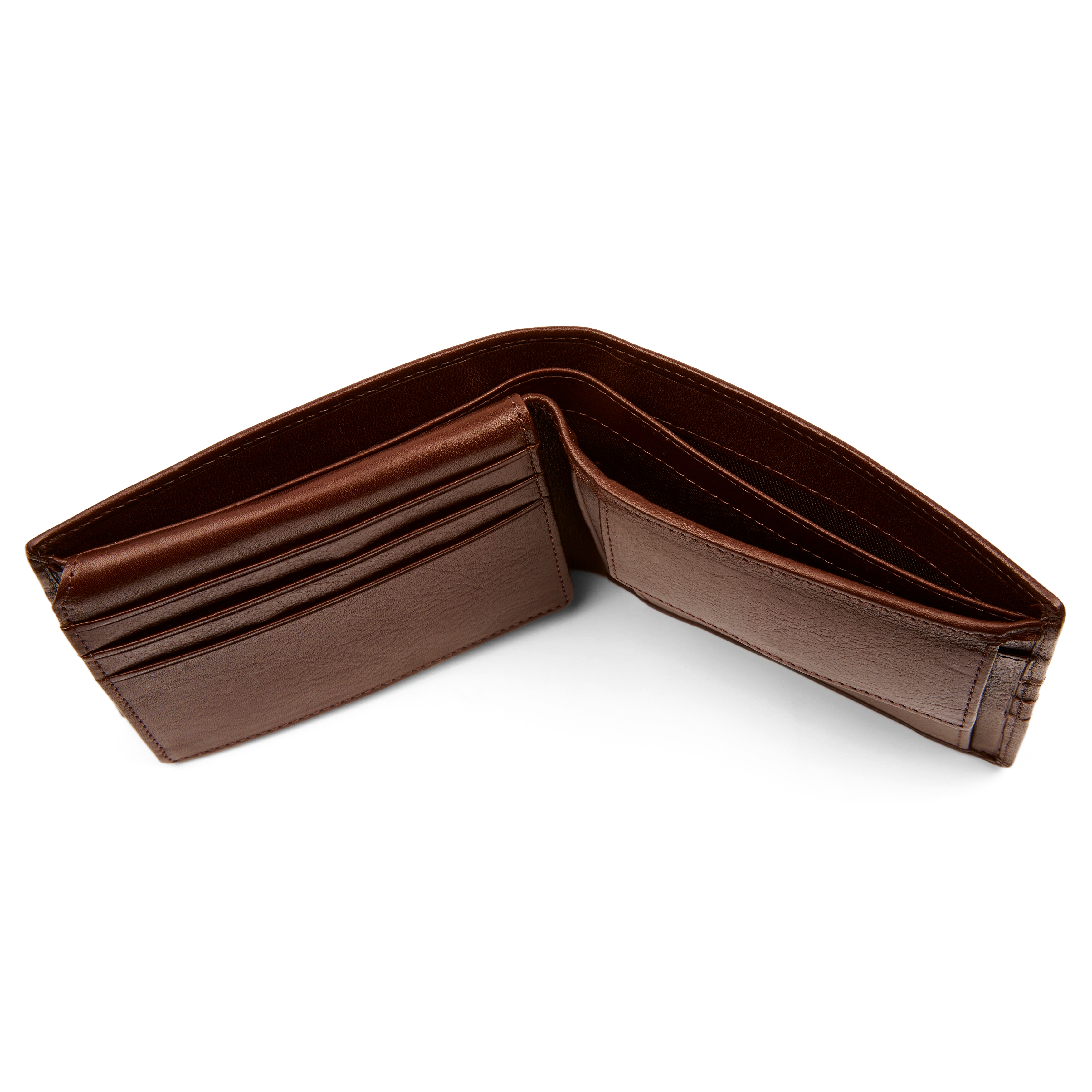 Cartera de doble pliegue de cuero marrón con costura Royce - 3