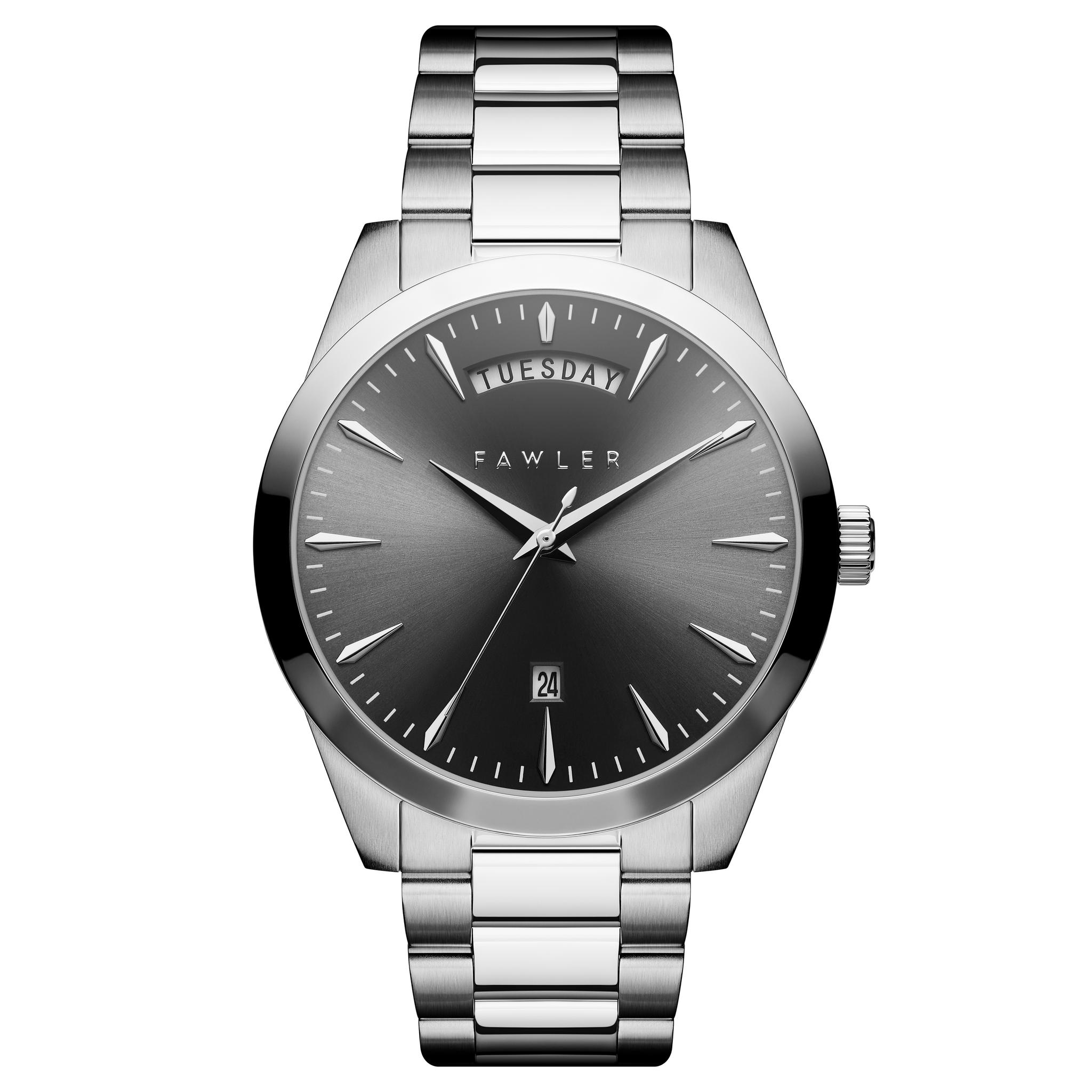 Eric Grey And Silver tone Stainless Steel Watch With Day And Date eric-grey-and-silver-tone-stainless-steel-watch-with-day-and-date
